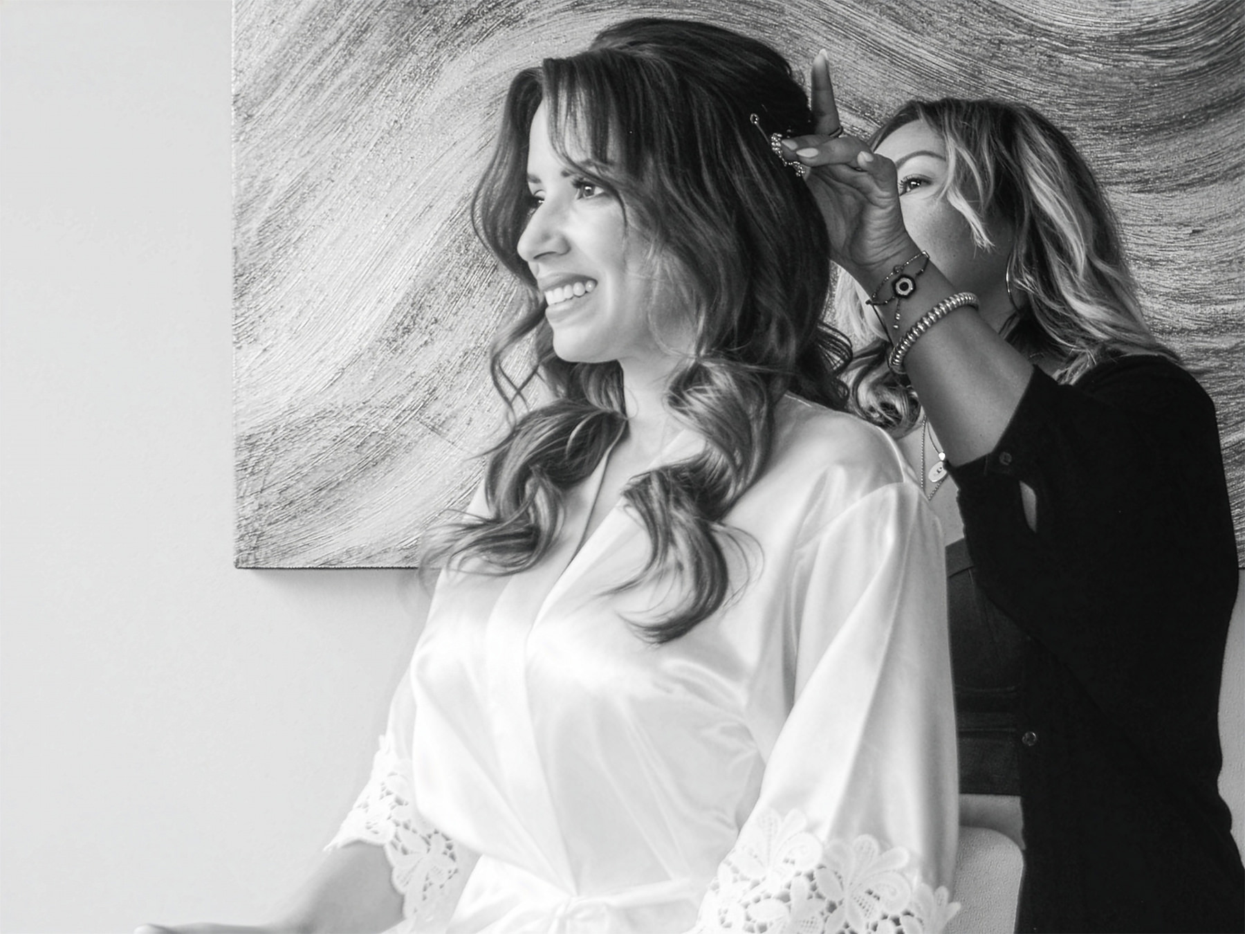 Bride getting ready with luxury hair and makeup in Riviera Maya